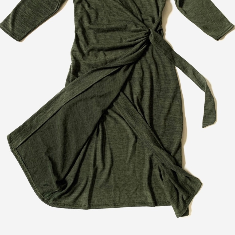Last one Olive Green Bodycon Knit Wrap Sweater Dress - Picture 7 of 16